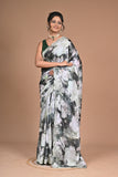 Elegant Printed Chinon Saree with Hand Embroidery & Designer Border