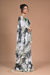 Elegant Printed Chinon Saree with Hand Embroidery & Designer Border