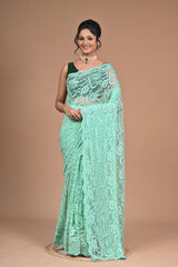 Mint Elegance – Designer Chantily Lace Saree