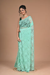 Mint Elegance – Designer Chantily Lace Saree