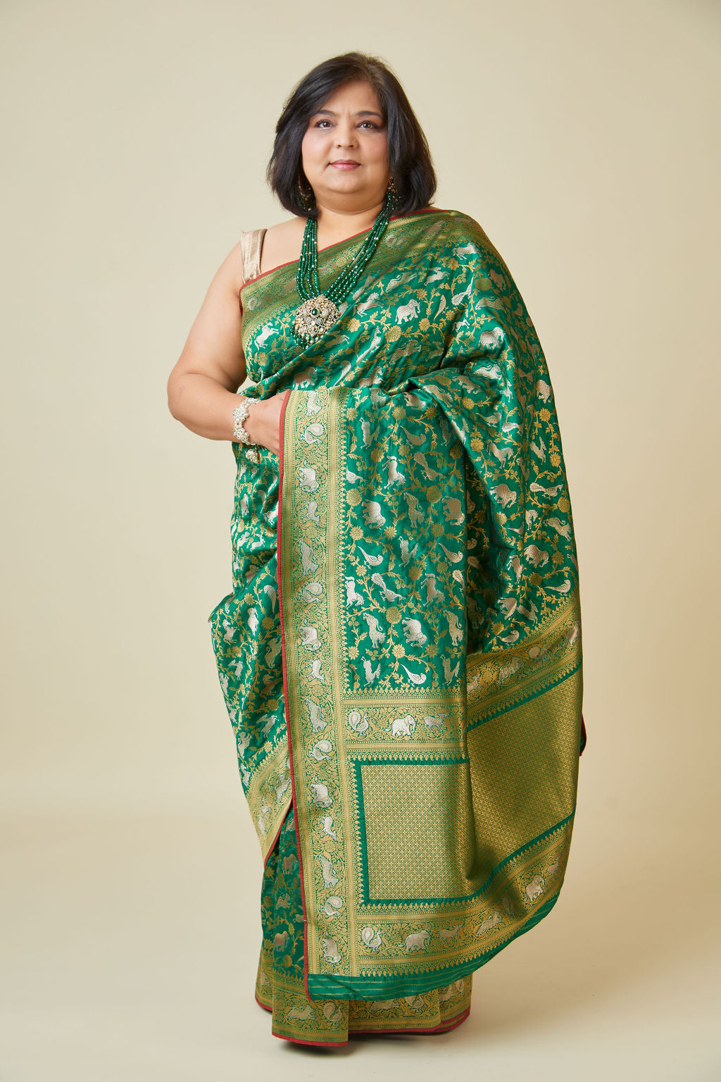 Green banarasee shikara Saree Main image