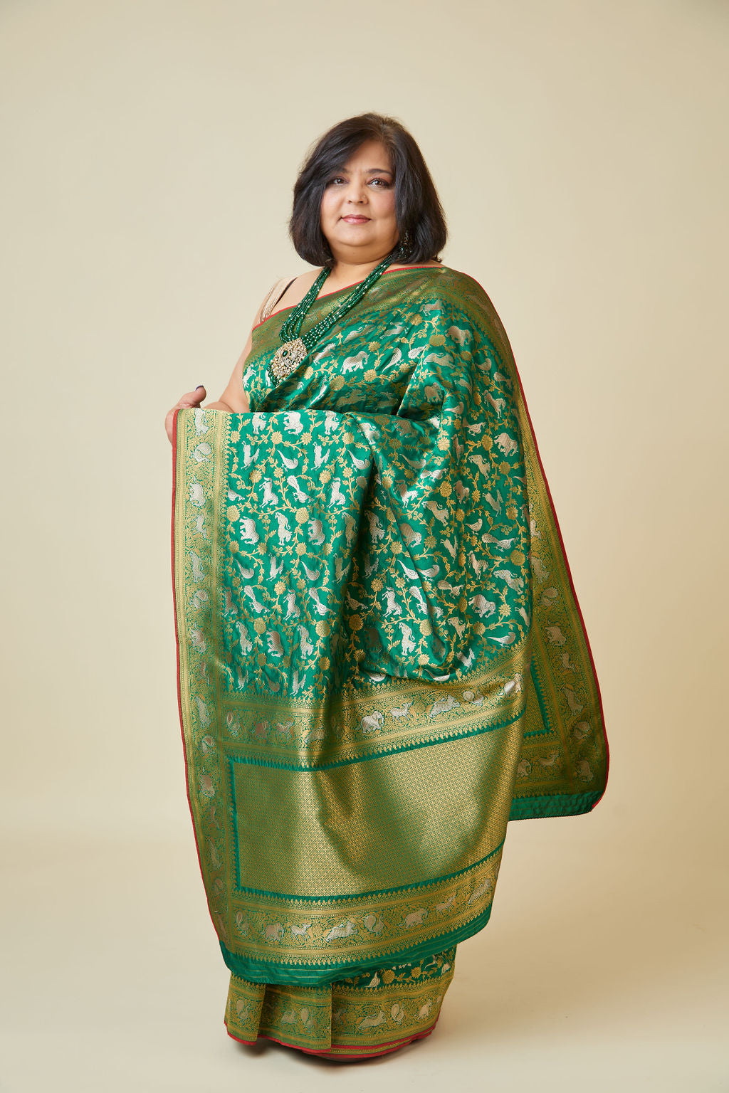 Green banarasee shikara Saree Secondary image