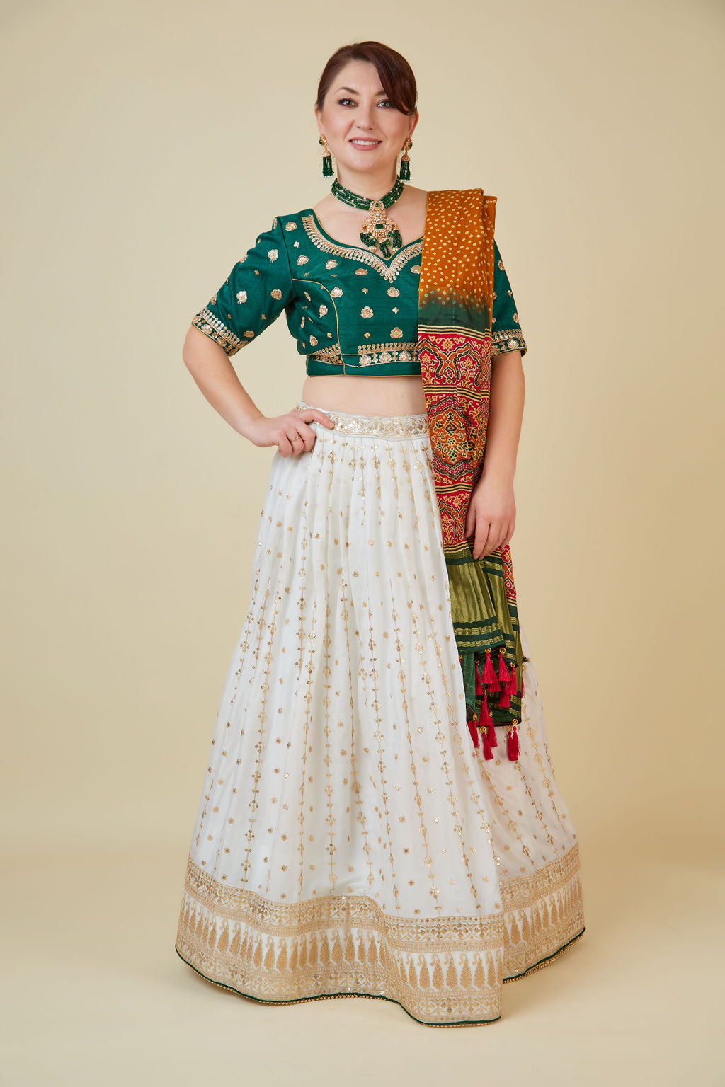 Green and White Lehenga