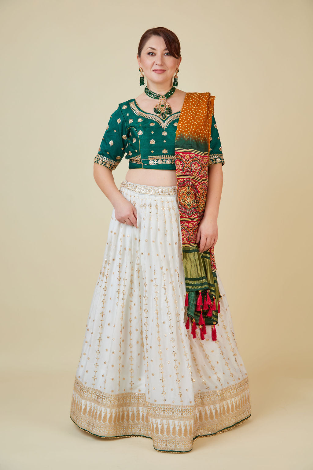 Green and White Lehenga