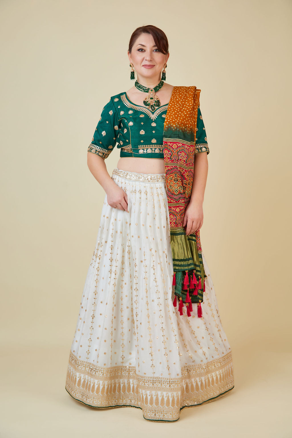 Green and White Lehenga Secondary image
