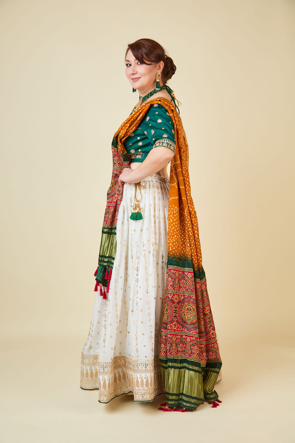 Green and White Lehenga