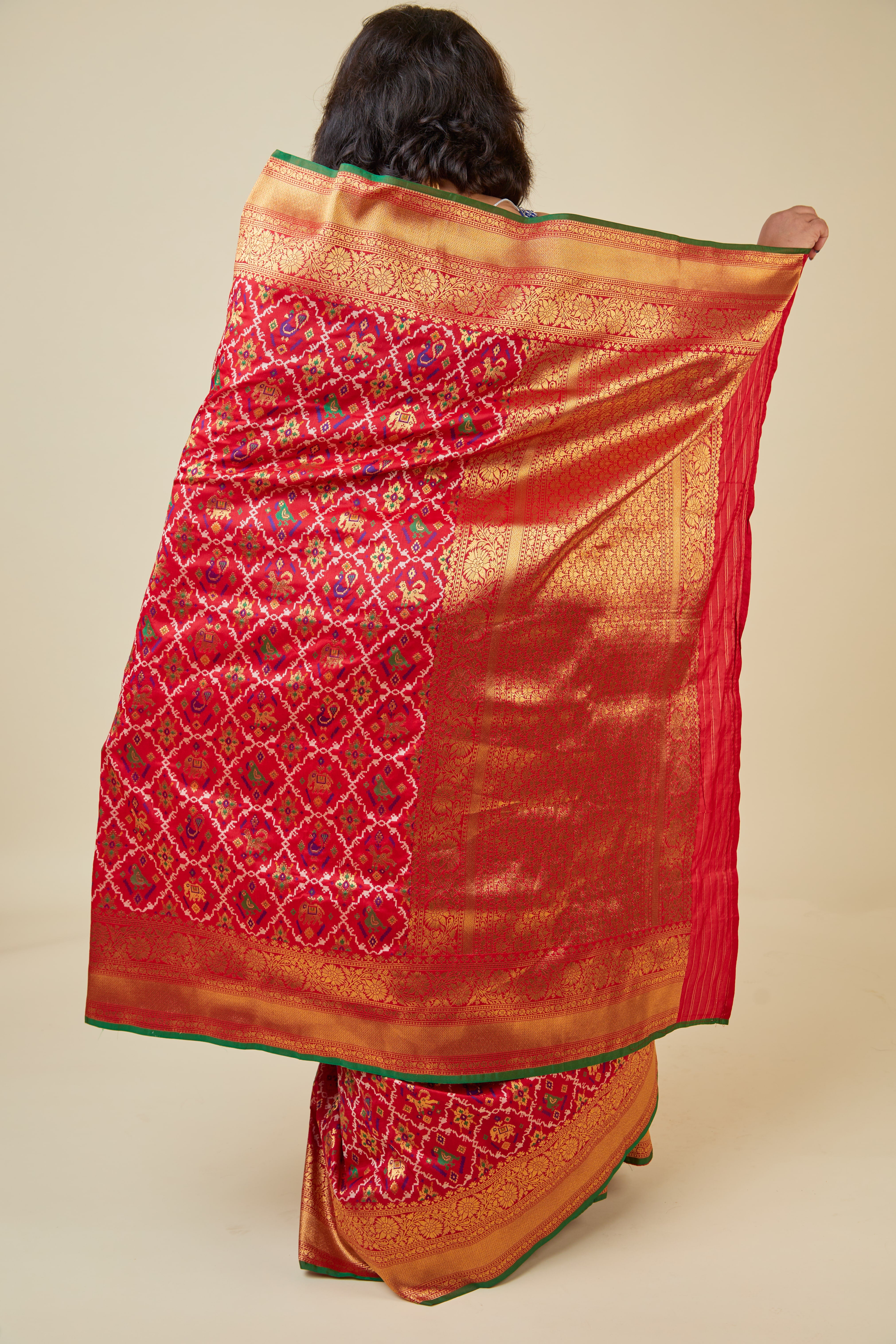 Red Banarsi Organza Saree Secondary image