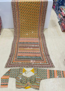 Yellow Mirror work  saree