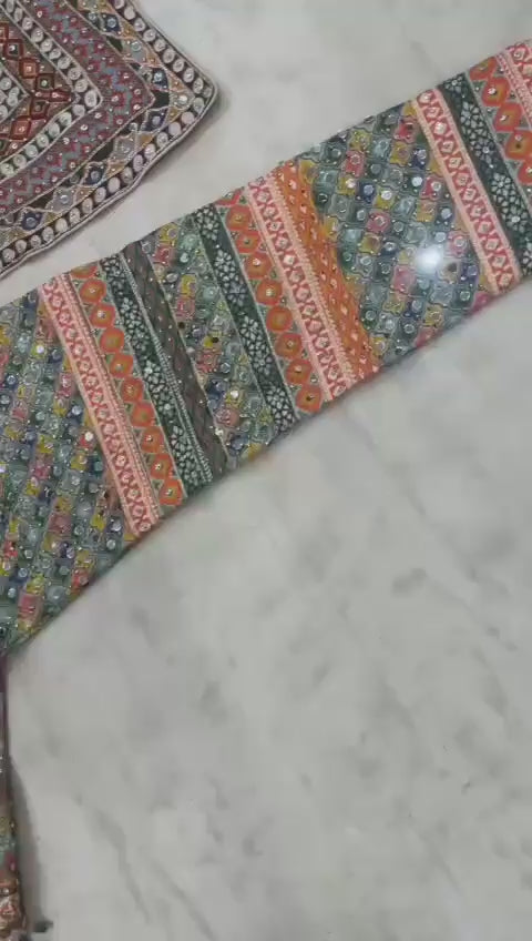 Yellow Mirror work  saree