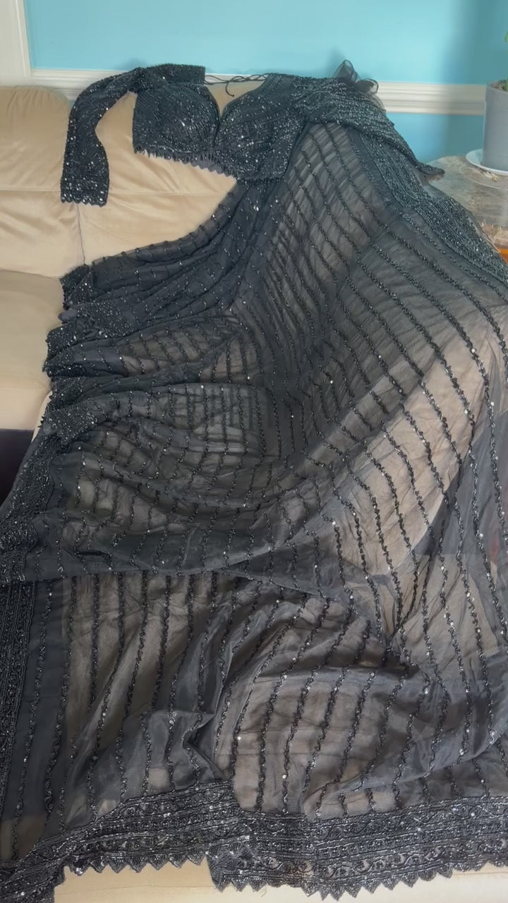 Black Net saree
