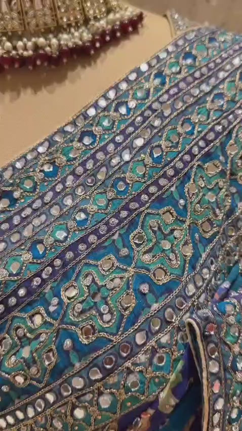 Blue Mirror Work saree